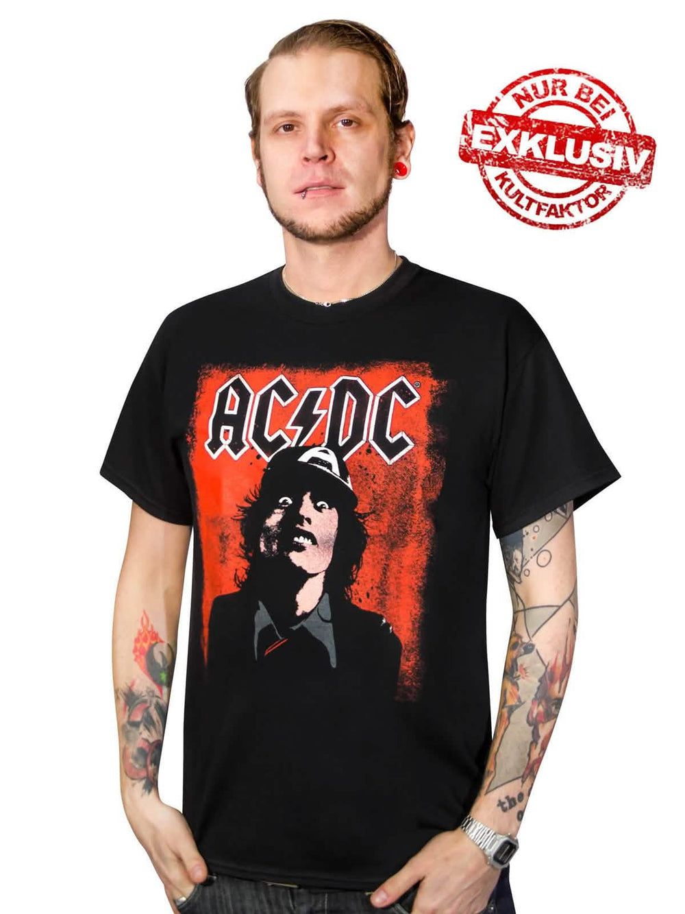 T-shirt AC/DC Silly Face Angus pour homme noir rouge et blanc