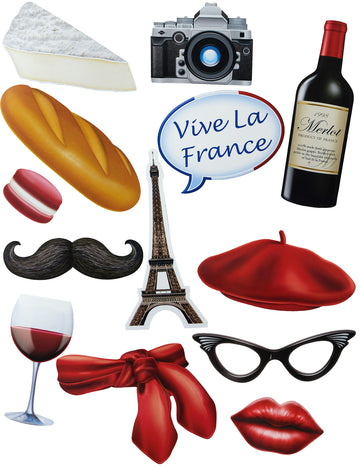 Kit photobooth thème Français pour fête 13 accessoires bleu blanc rouge