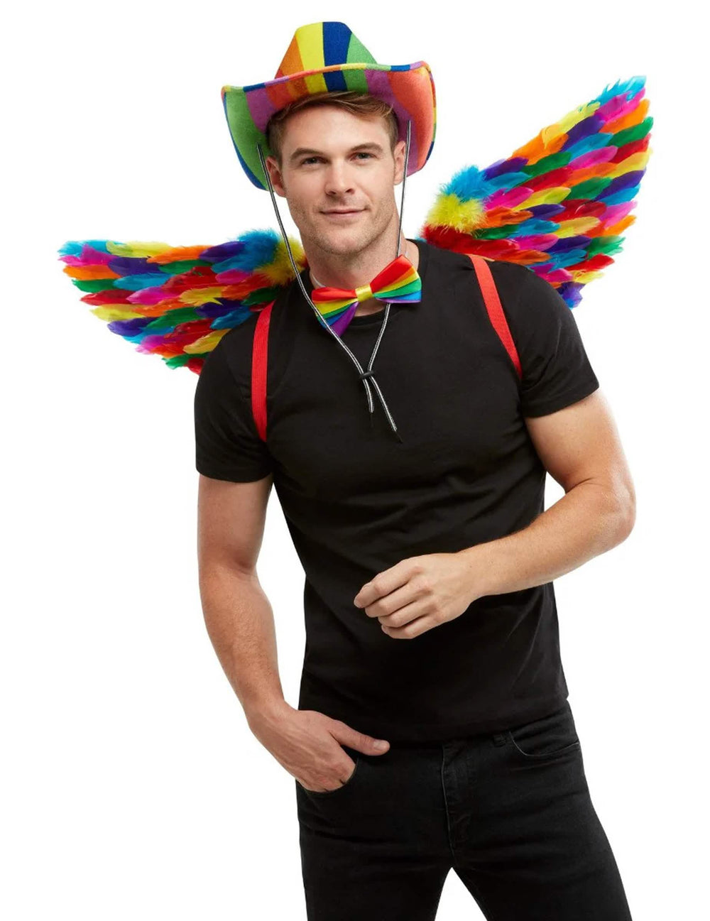 aripi cu pene în culorile curcubeului pentru adult multicolore