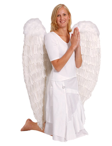 Aripi uriașe cu pene albe 120 x 120 cm adult