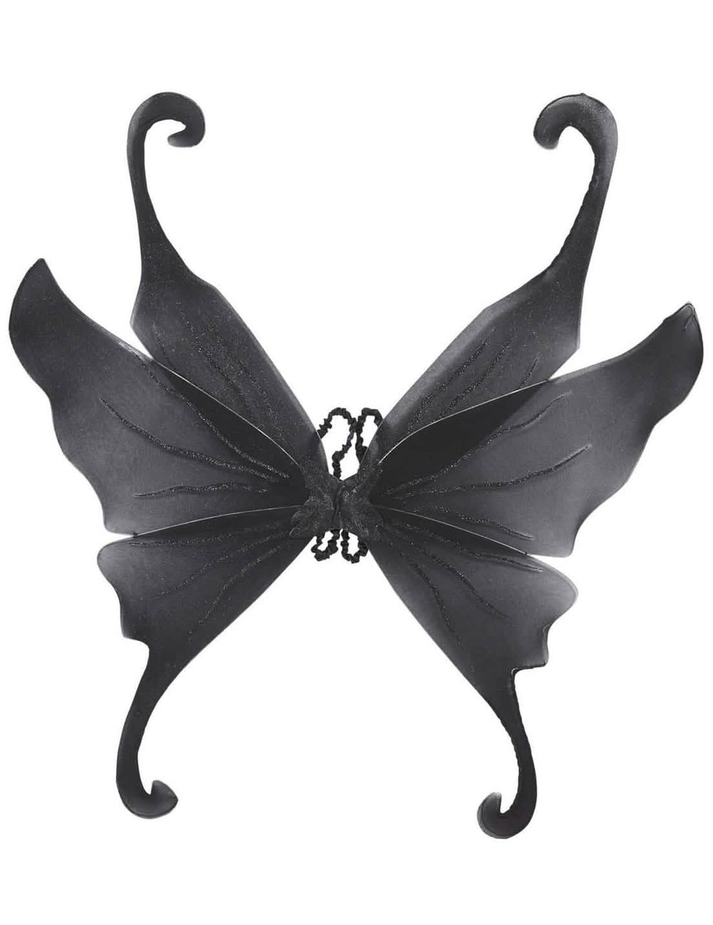 Vue de face des ailes noires à paillettes pour adulte