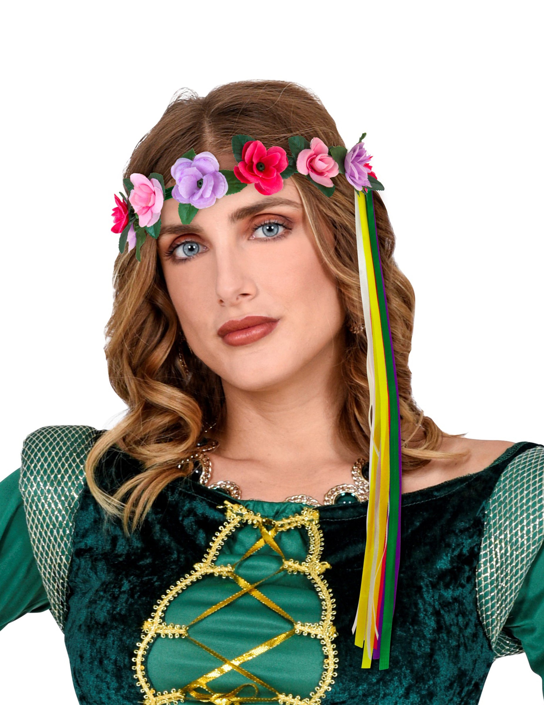Anneau fleur pour cheveux fée hippie Elfe pour femme multicolore avec rubans colorés