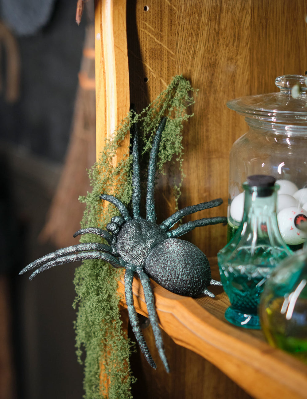 Mise en situation de l'araignée en plastique pour décoration