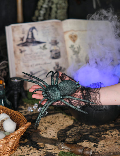 Păianjen de plastic verde iridescent 23 cm