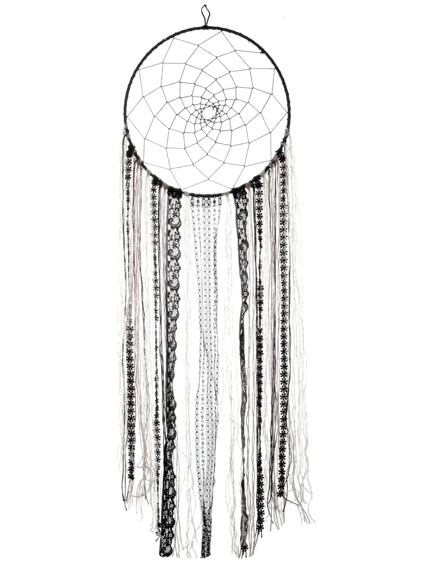 Attrape rêves suspension bohème pour décoration noir avec dentelle