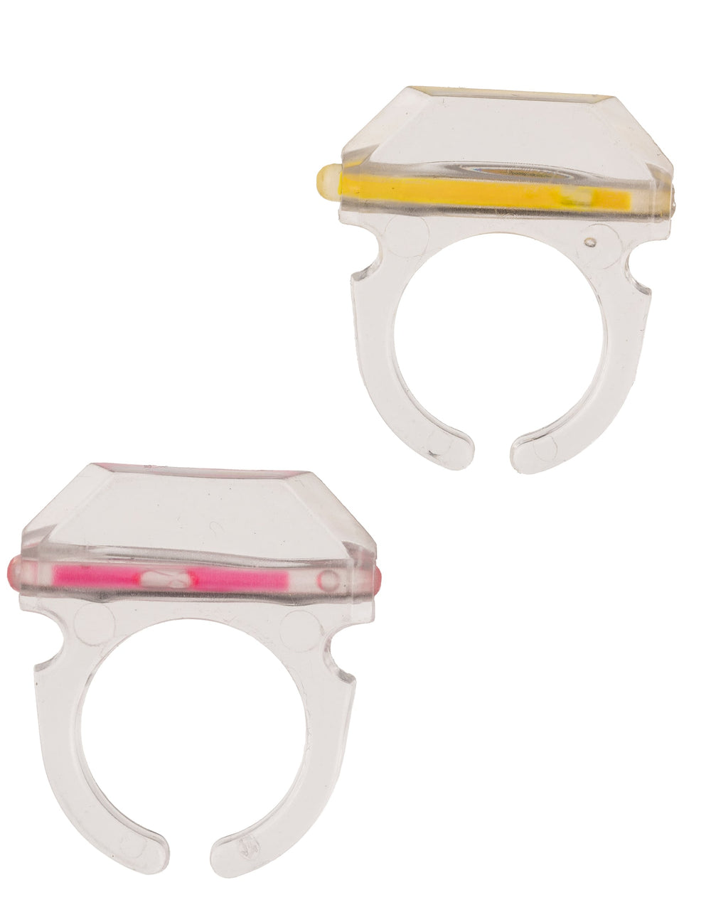Détail des supports transparents et des bâtonnets de la bague phosphorescente pour fête