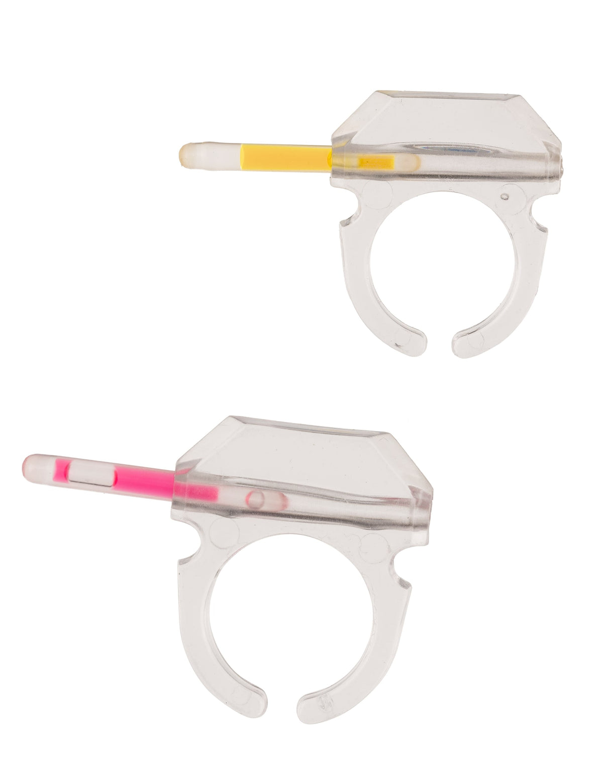Bague phosphorescente pour fête transparente avec bâtonnets jaune et rose