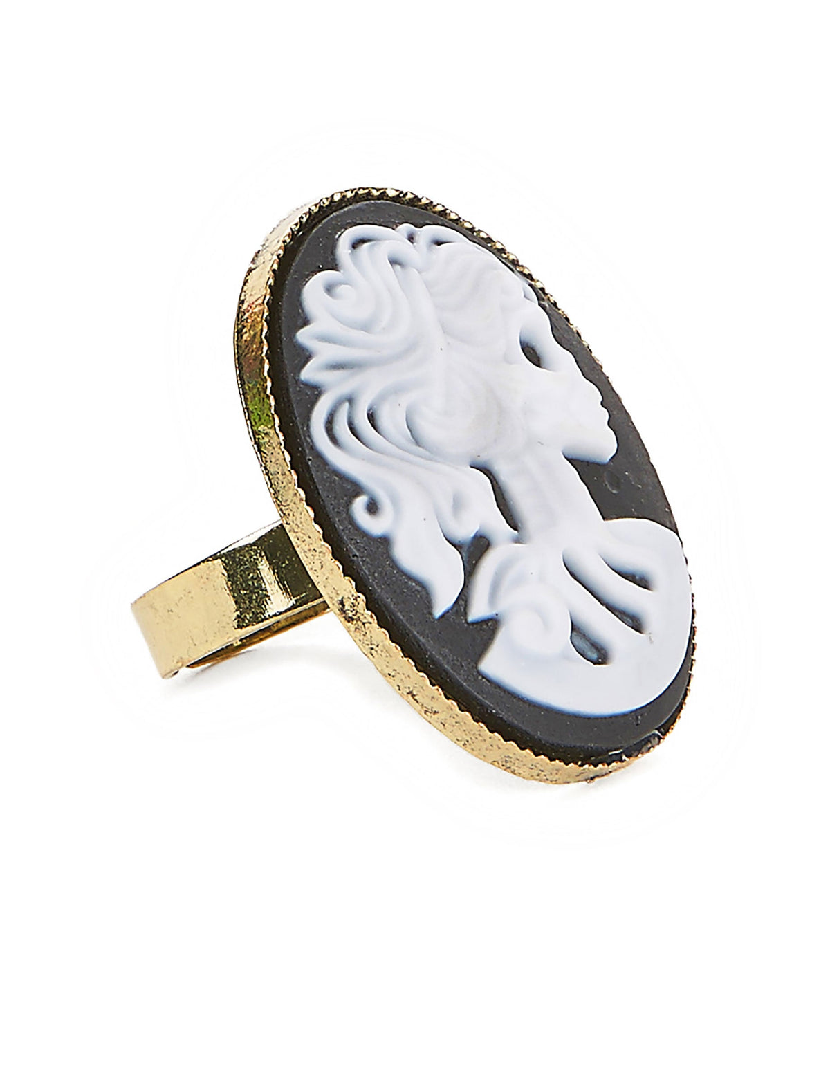 Bague squelette gothique pour femme noir blanc et doré Halloween