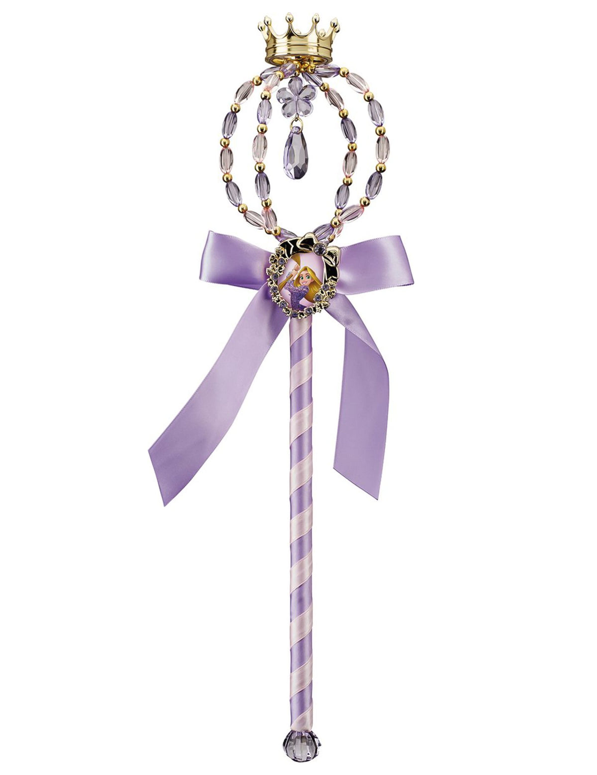 Baguette magique Raiponce pour enfant violette avec couronne dorée et ruban satiné