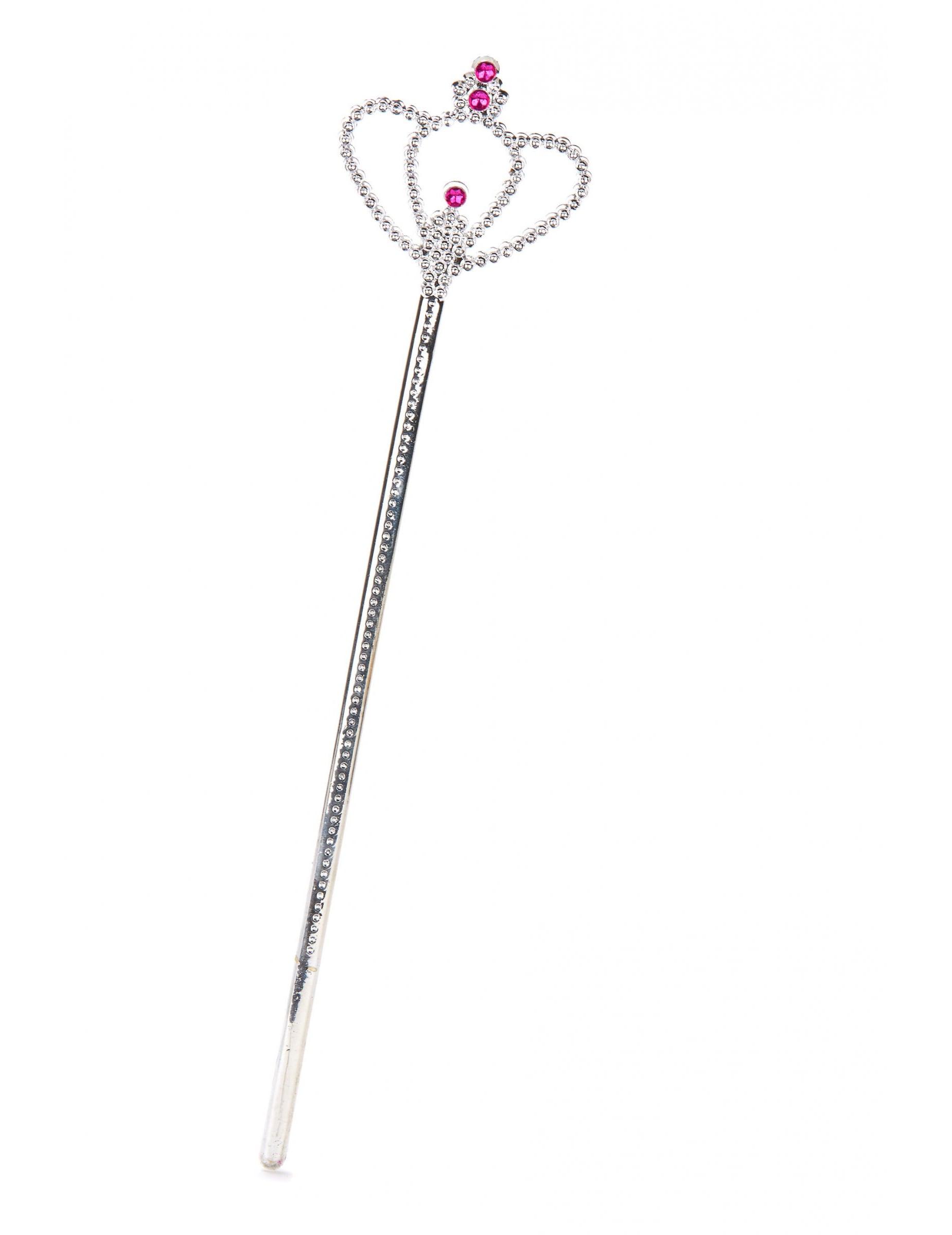 Baguette princesse diamant pour adulte et enfant argentée avec pierres roses