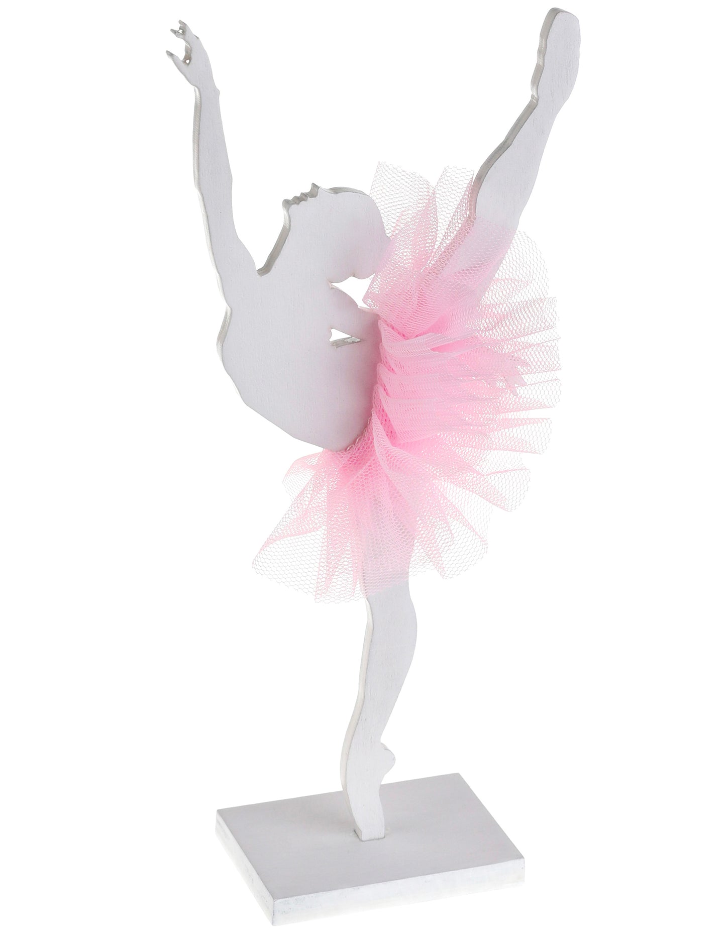 Ballerine en bois pour décoration blanche avec tutu rose