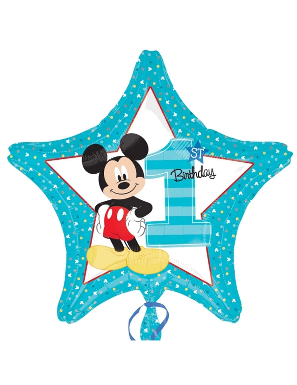 Ballon aluminium 1er Anniversaire Mickey pour enfant bleu turquoise en forme d'étoile