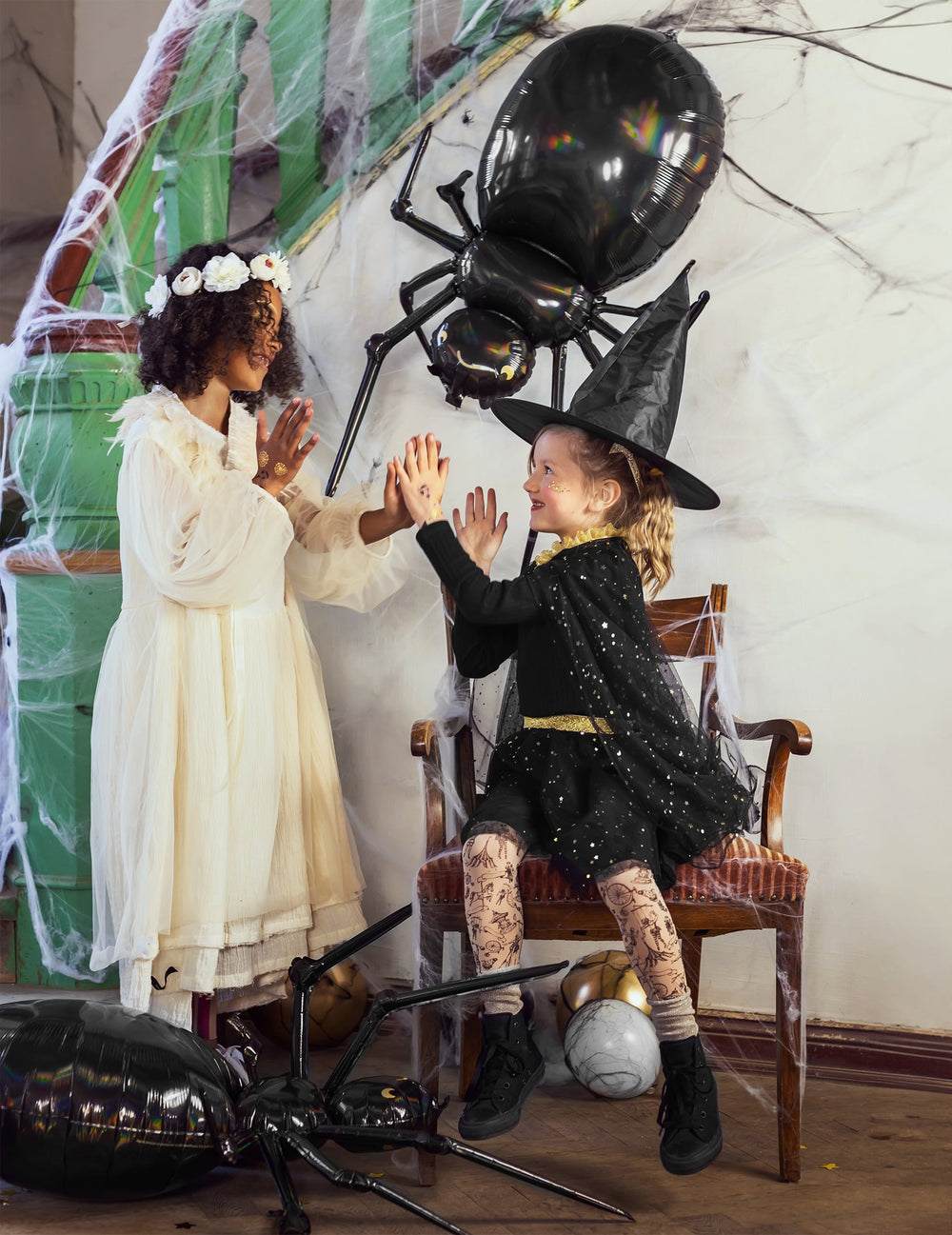 Ballon aluminium araignée pour décoration d'Halloween noir métallisé