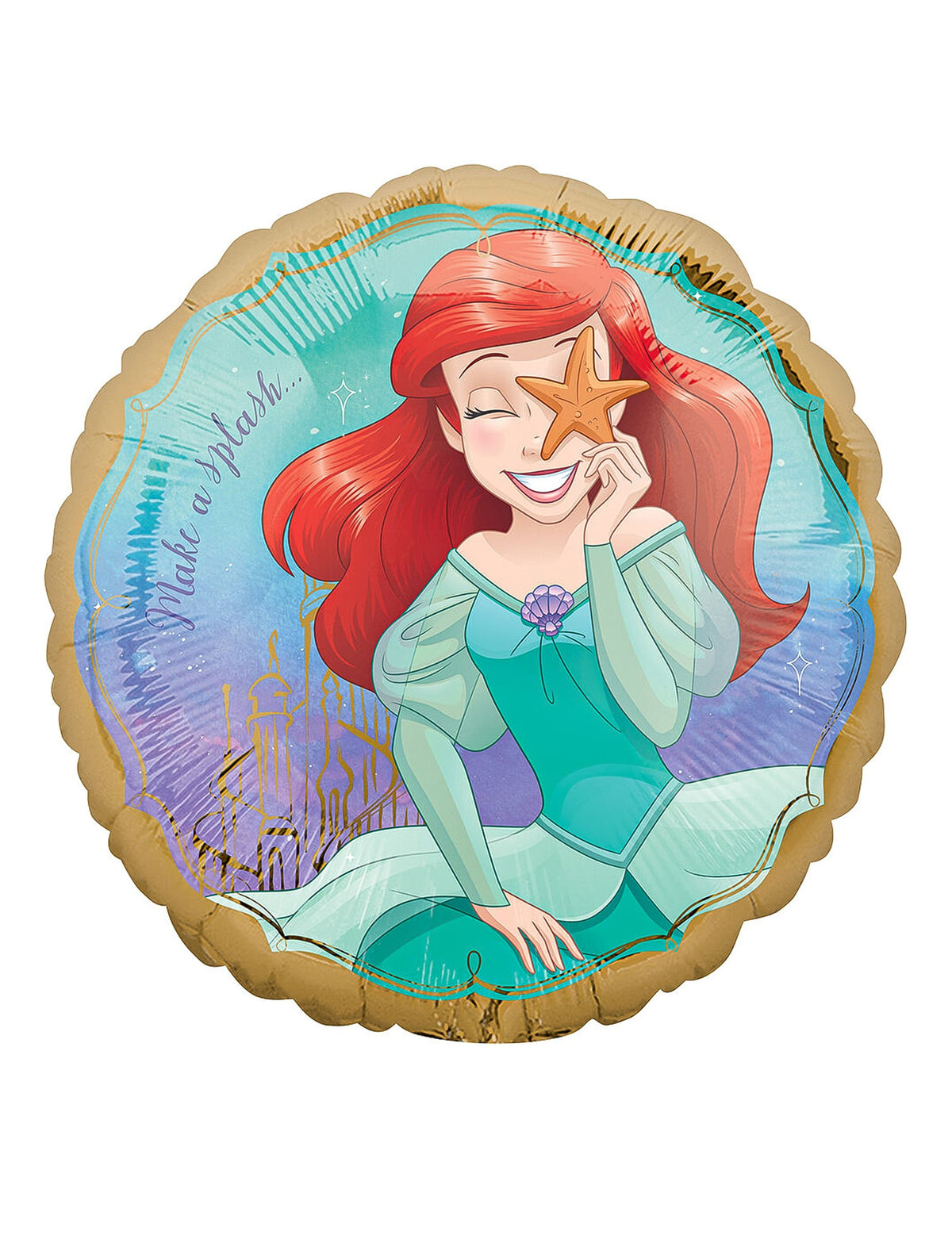 Ballon aluminium Ariel la Petite Sirène pour enfant multicolore et or