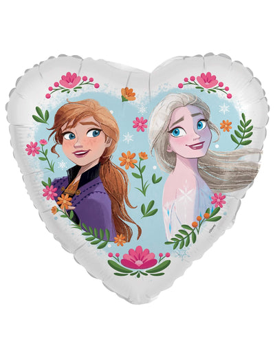 Balon din aluminiu Inimă Elsa și Anna Regatul De Gheață alb cu motive florale
