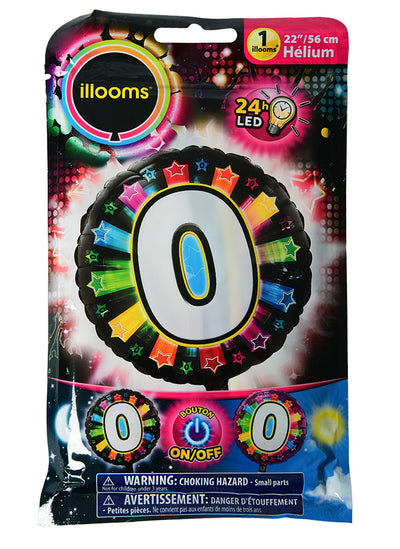 Ballon aluminium chiffre 0 pour fête multicolore LED Illooms