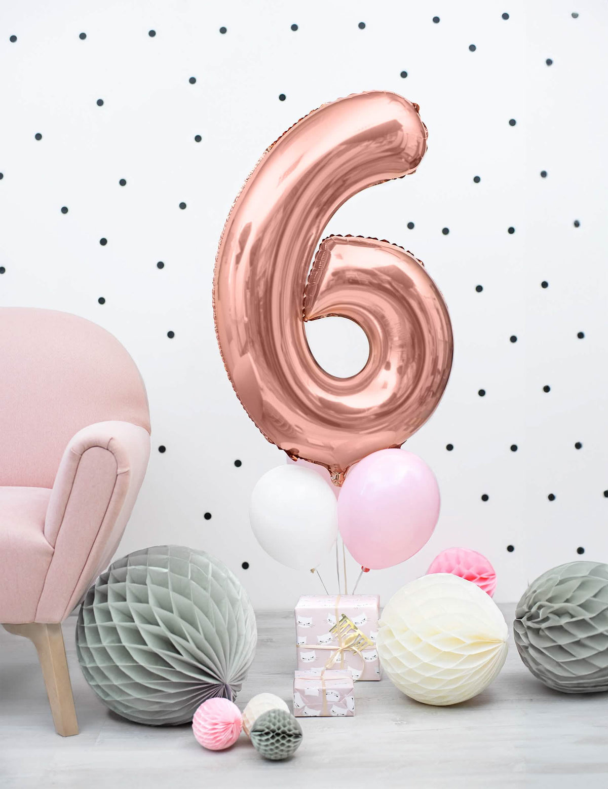 Chiffre 6 du ballon aluminium chiffre pour fête rose gold
