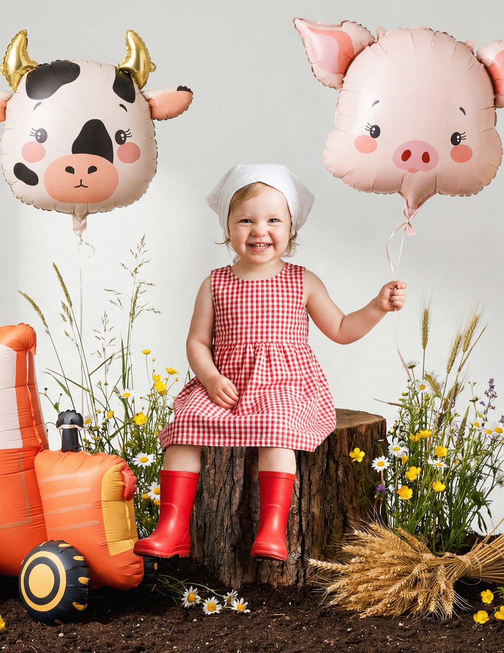 Mise en situation avec un enfant du ballon aluminium Cochon