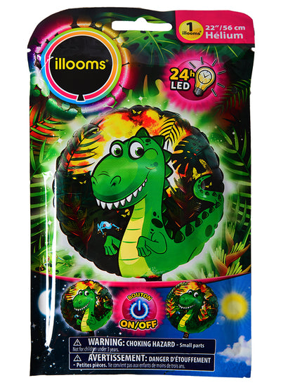 Balon din folie aluminiu cu LED dinozaur pentru copil, verde, cu model jungle