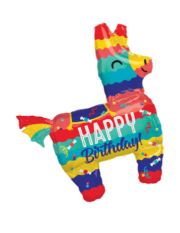 Ballon aluminium Piñata Lama Happy Birthday pour anniversaire multicolore