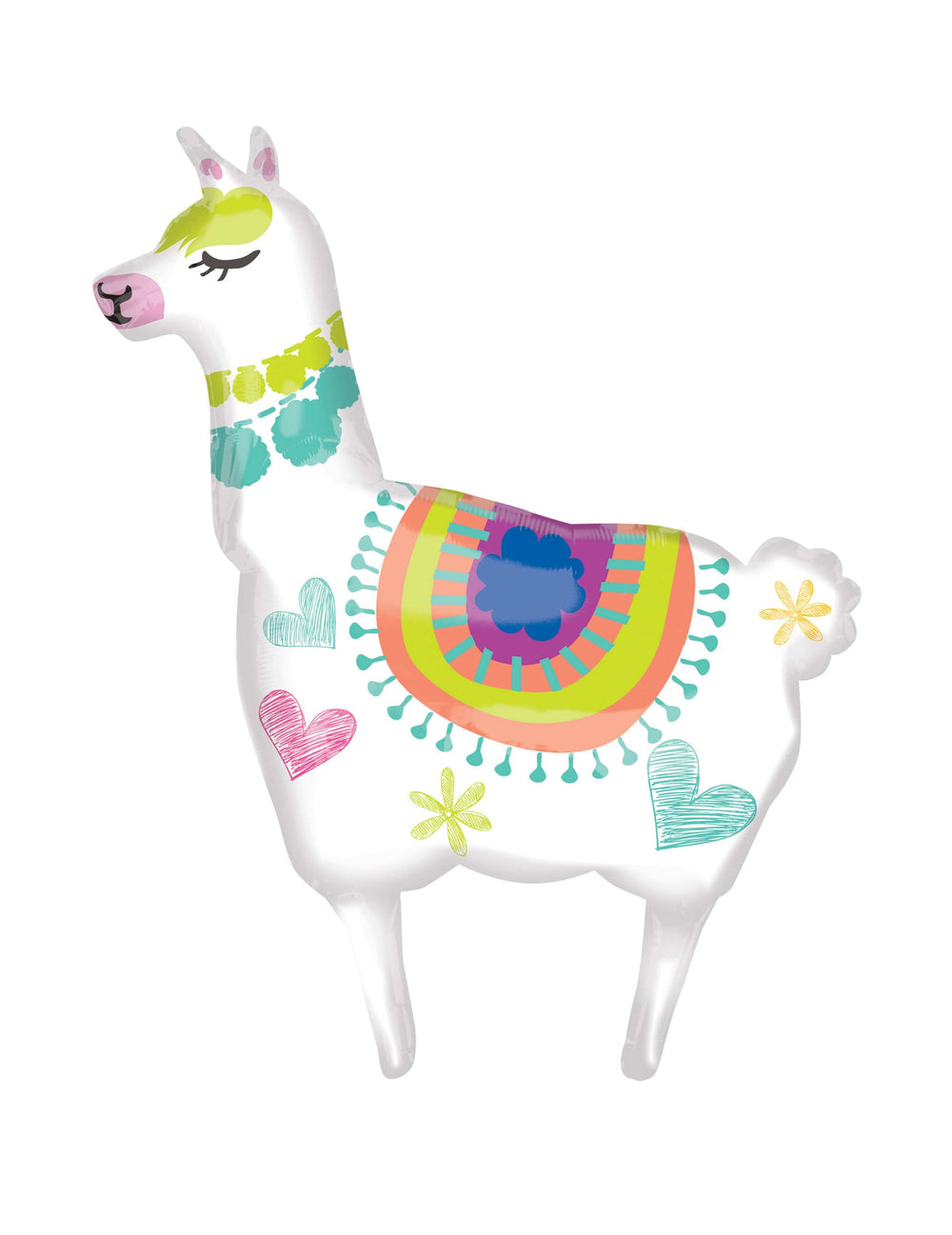 Ballon aluminium Lama blanc holographique aux motifs colorés