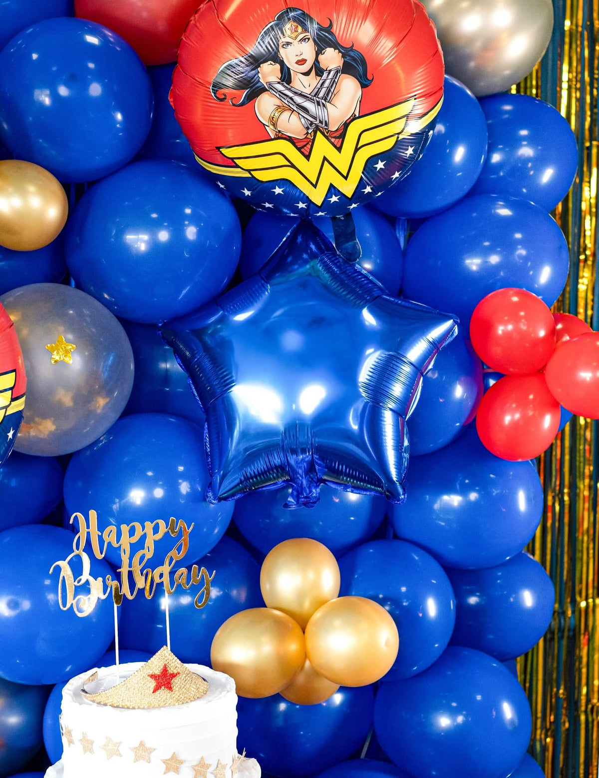 Aranjament festiv cu tort din balon din aluminiu stea pentru petrecere albastră