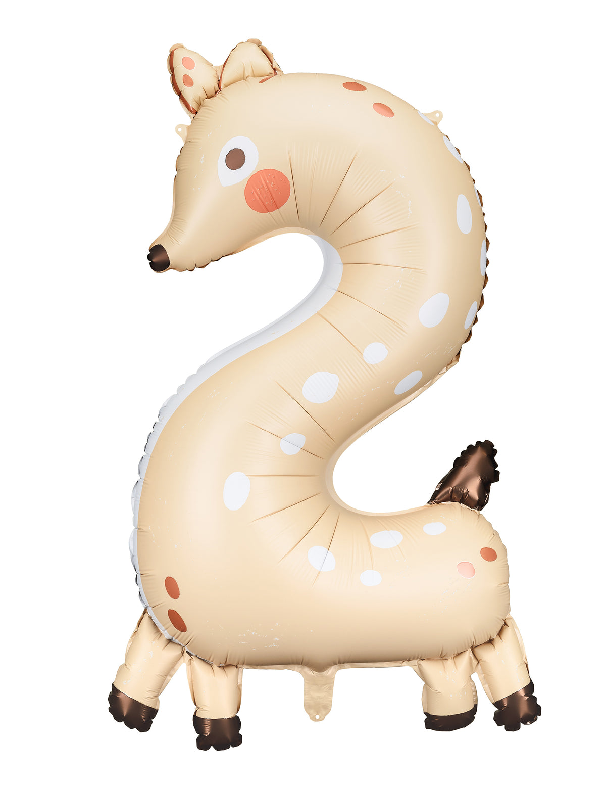 Ballon aluminium faon chiffre 2 pour enfant beige et marron à pois blancs