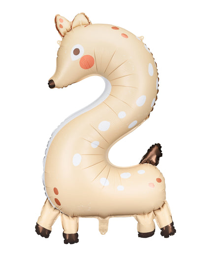 Ballon aluminium faon chiffre 2 pour enfant beige et marron à pois blancs