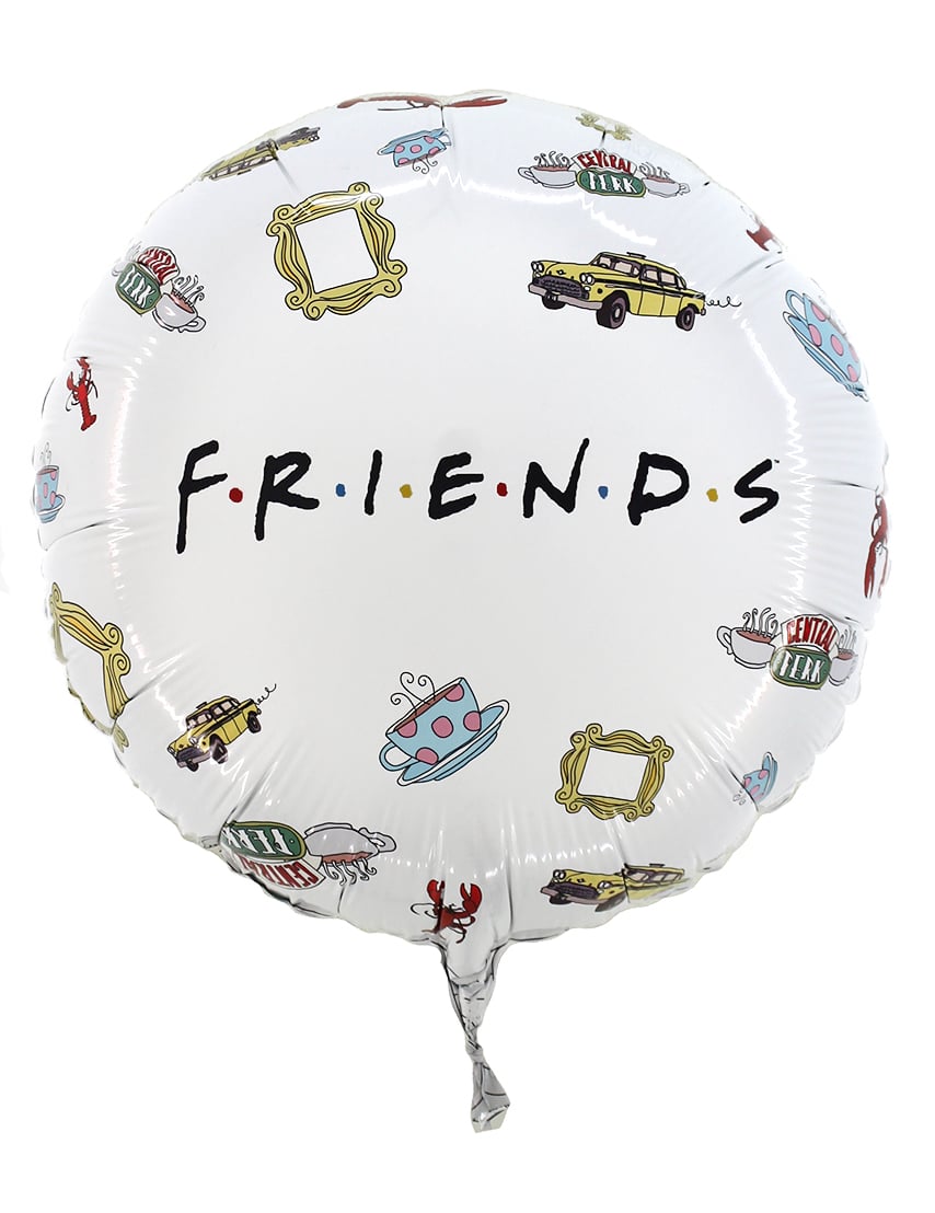 Ballon aluminium Friends pour fête blanc avec logo et motifs iconiques de la série
