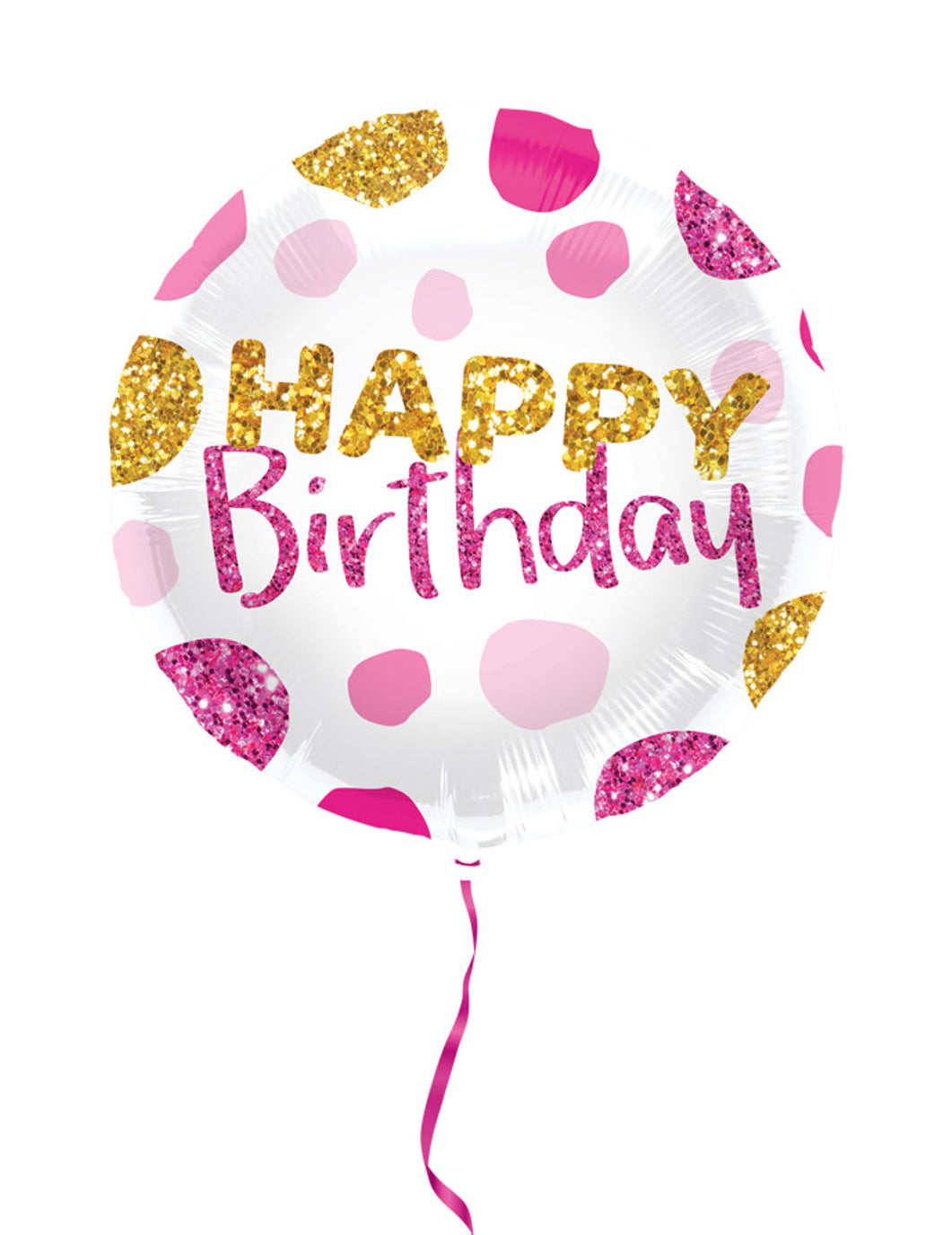 Ballon aluminium Happy Birthday pour anniversaire rose et doré