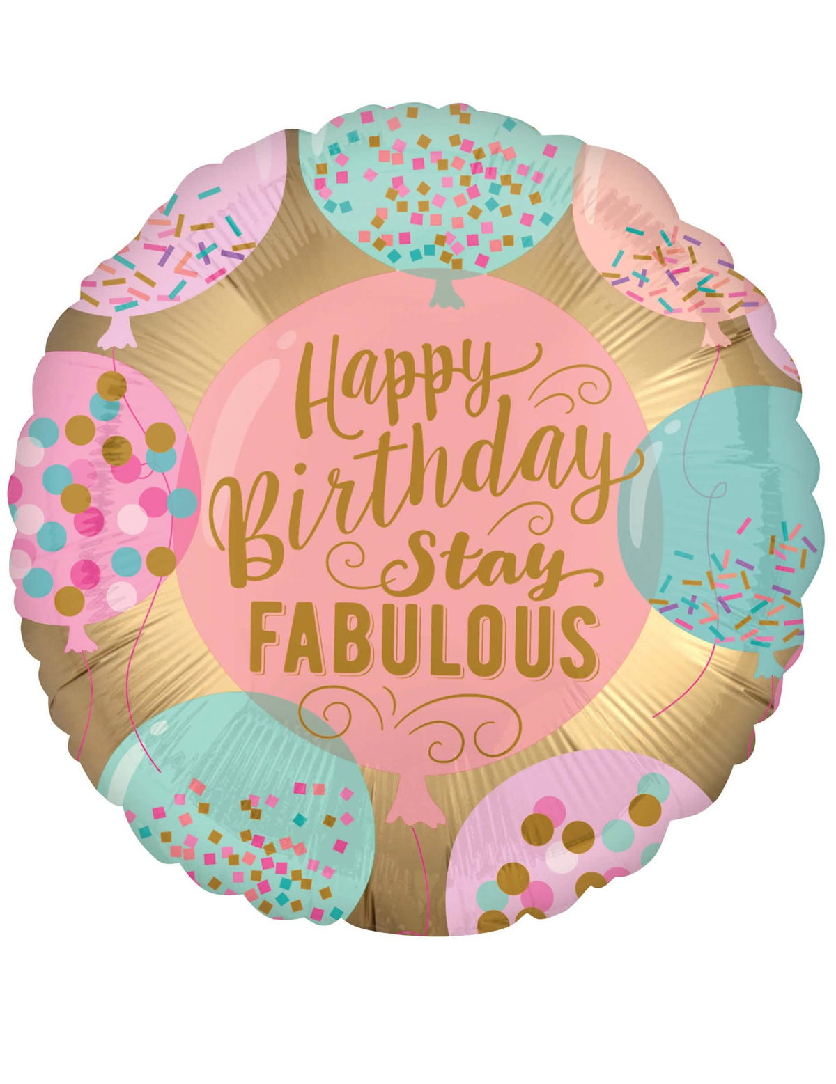 Balon din aluminiu Happy Birthday pentru aniversare roz și auriu Stay Fabulous