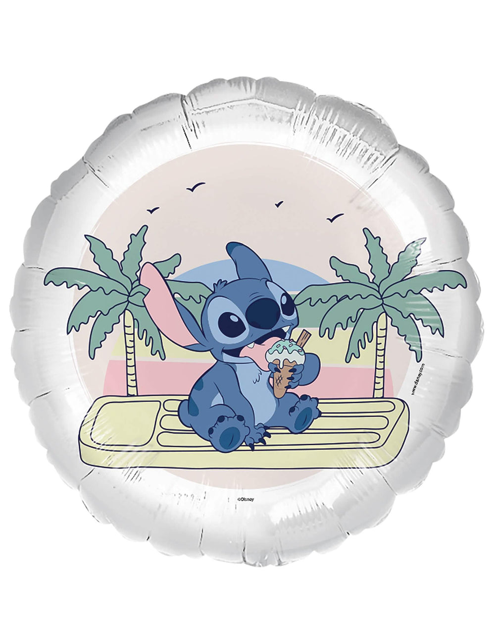 Balon din aluminiu Ice cream Stitch alb cu motiv tropical și înghețată