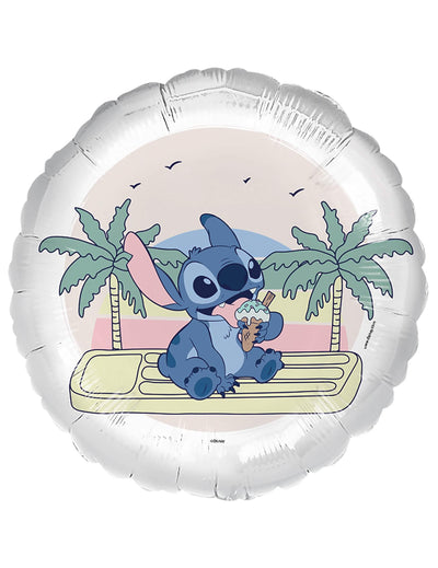 Balon din aluminiu Ice cream Stitch alb cu motiv tropical și înghețată