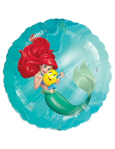 Balon din aluminiu La micuța sirene pentru copil albastru turcoaz cu Ariel și Polochon