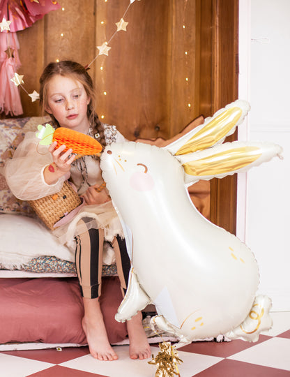 Balon din aluminiu iepure alb și auriu 70 x 72 cm 