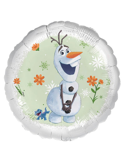 Balon din aluminiu Olaf Regatul De Gheață pentru copil alb și verde cu motive de flori