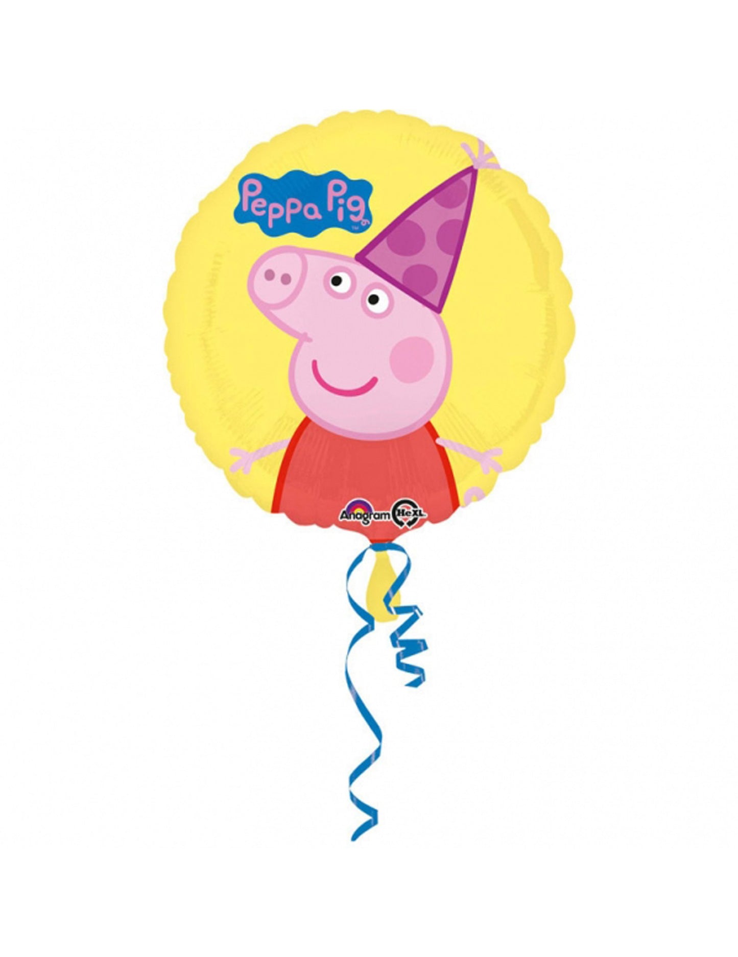 Ballon aluminium anniversaire Peppa Pig pour enfant jaune avec chapeau rose