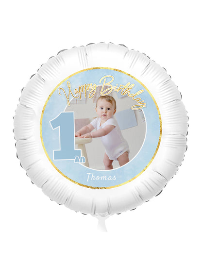 Balon din aluminiu personalizabil 1 an, albastru și auriu, 50 cm