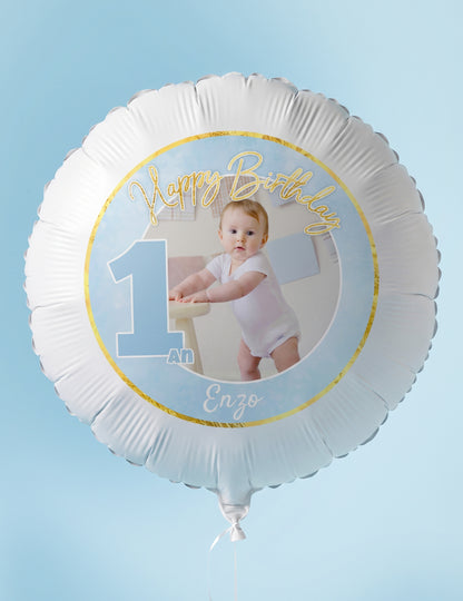 Balon din aluminiu personalizabil 1 an, albastru și auriu, 50 cm
