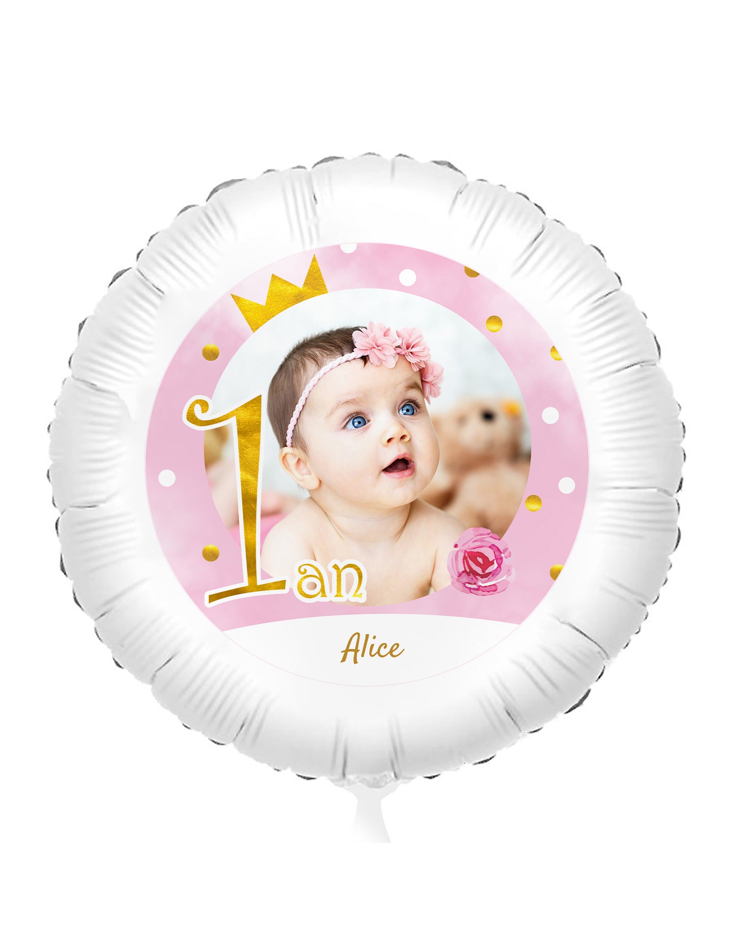 Balon din aluminiu personalizabil 1 an roz și auriu 50 cm