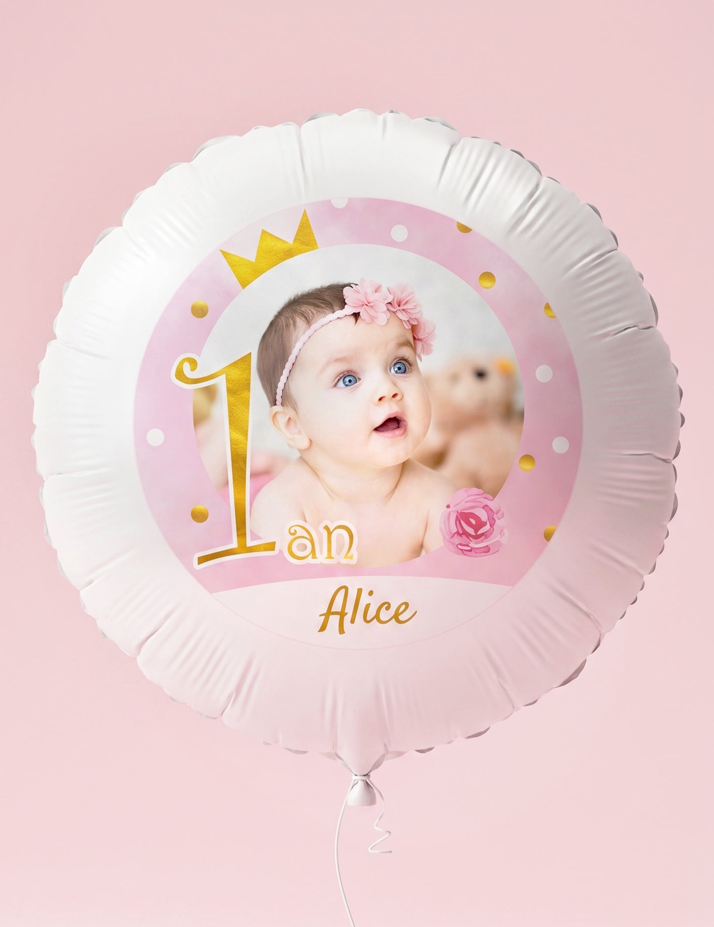 Balon din aluminiu personalizabil 1 an roz și auriu 50 cm