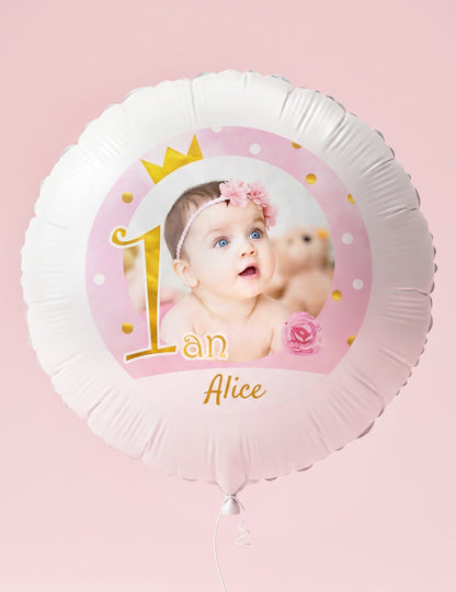 Balon din aluminiu personalizabil 1 an roz și auriu 50 cm