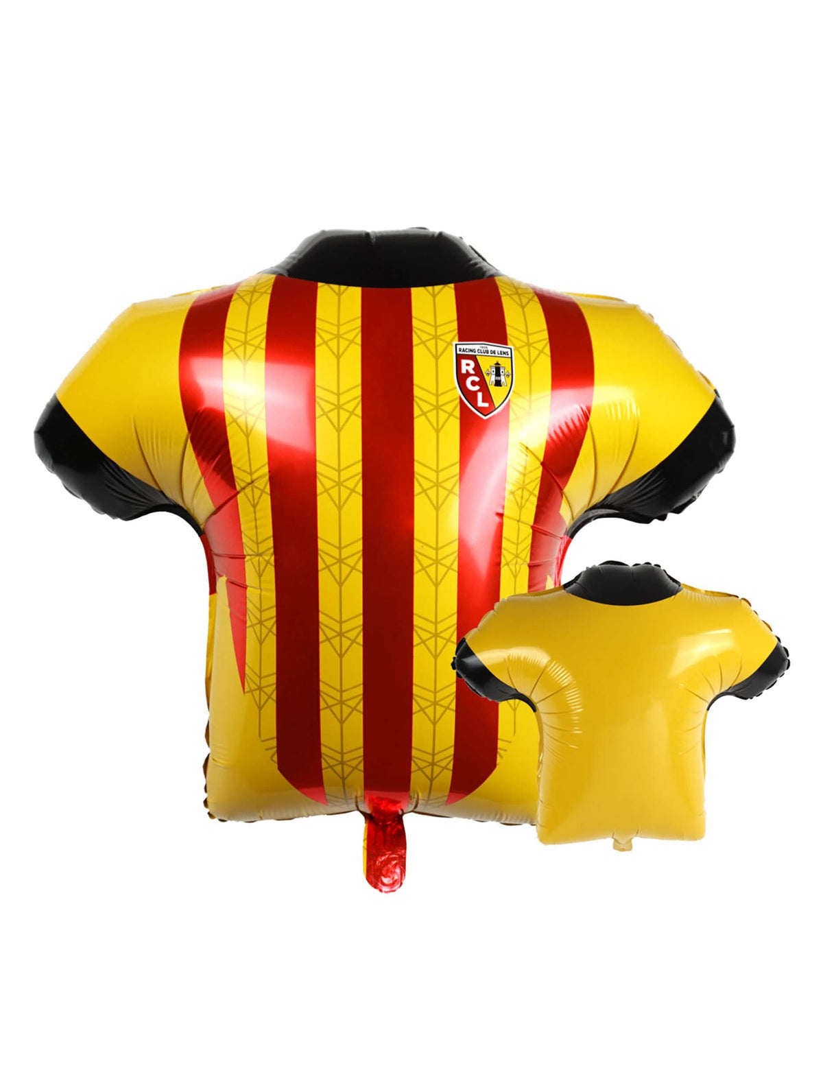 Ballon aluminium RC Lens pour supporters jaune et rouge à rayures en forme de maillot