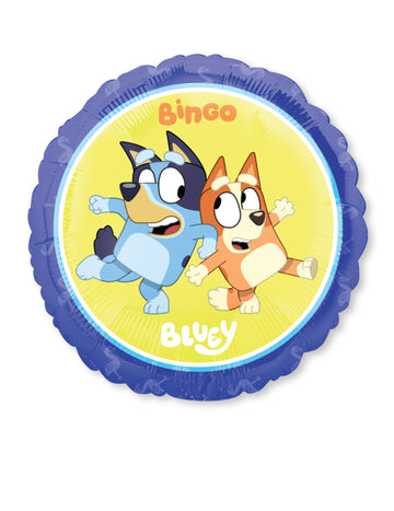 Ballon aluminium rond Bluey et Bingo pour enfant bleu et jaune