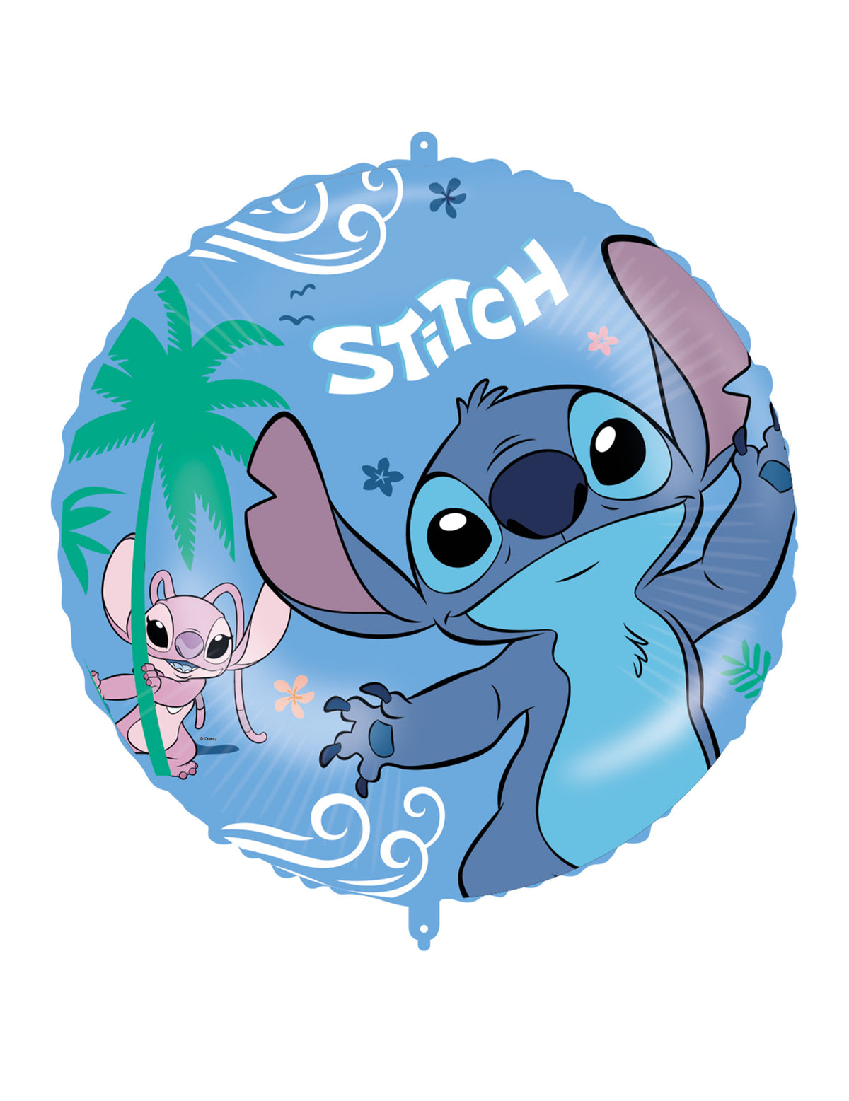 Ballon aluminium rond Stitch™ bleu avec Angel