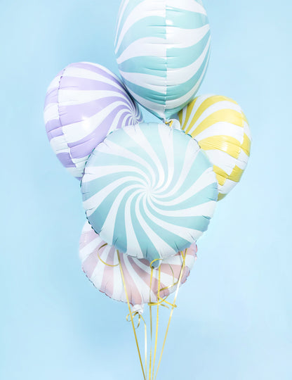 Ballon aluminium sucette pour décoration de fête turquoise et blanc
