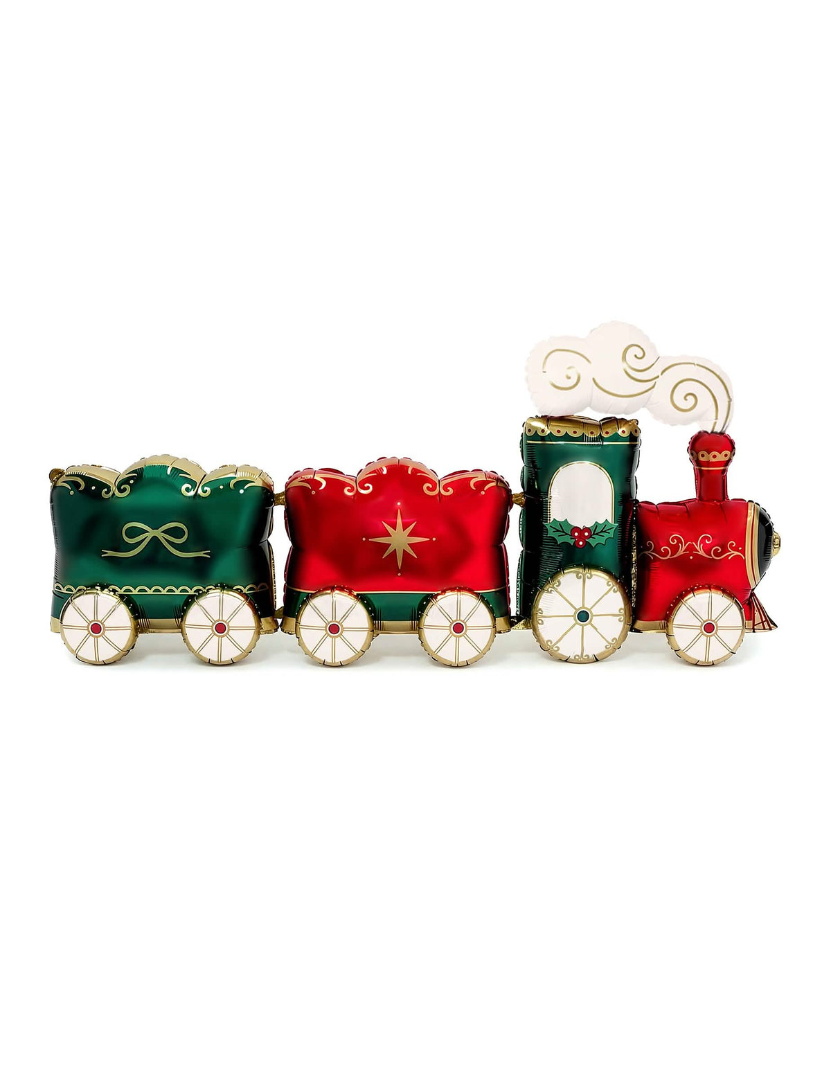 Balon din folie de aluminiu Tren de Crăciun XXL verde și roșu 221 x 96 cm