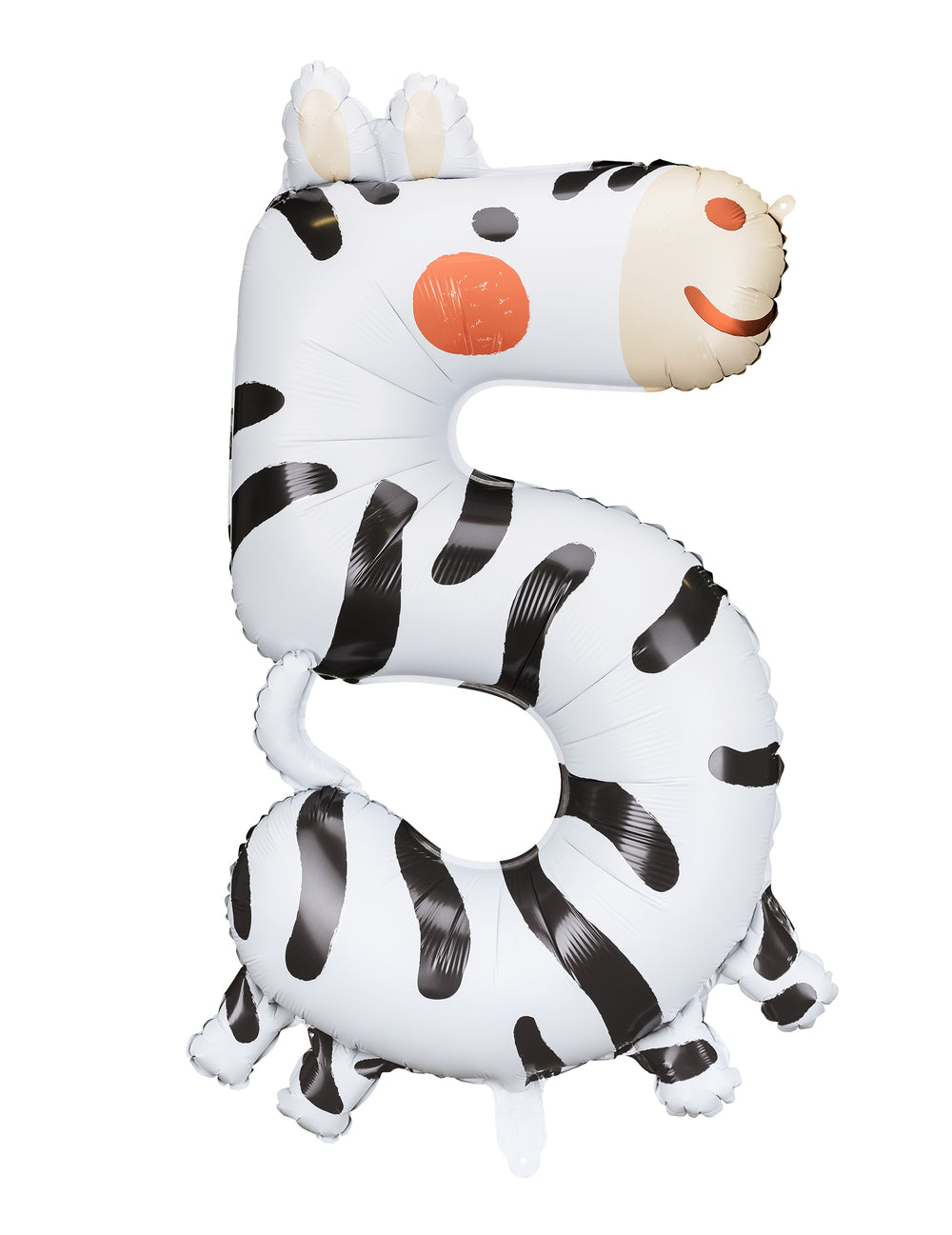 Ballon aluminium zèbre chiffre 5 pour enfant blanc à rayures noires