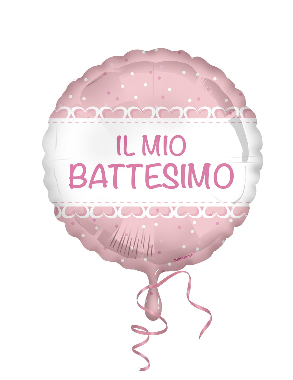Ballon en aluminium Baptême coeurs roses pour enfant rose à pois blancs