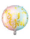 Ballon en aluminium boy or girl pour gender reveal rose et bleu pastel